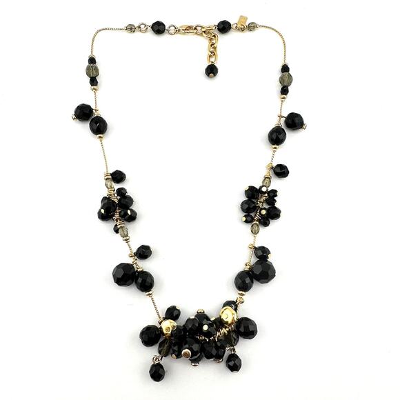 Tanner Jewelry - 20” Tanner Gold Tone Black Smoky Gray Chacha Cluster Crystal Beaded Necklace